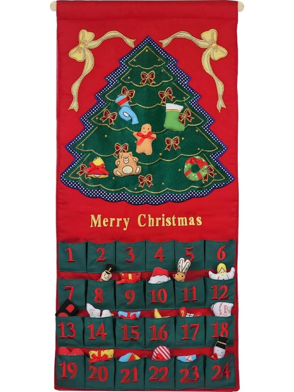 Festive Green Tree Advent Calendar | Holiday Fabric Wall Hanging | 24 Stuffed